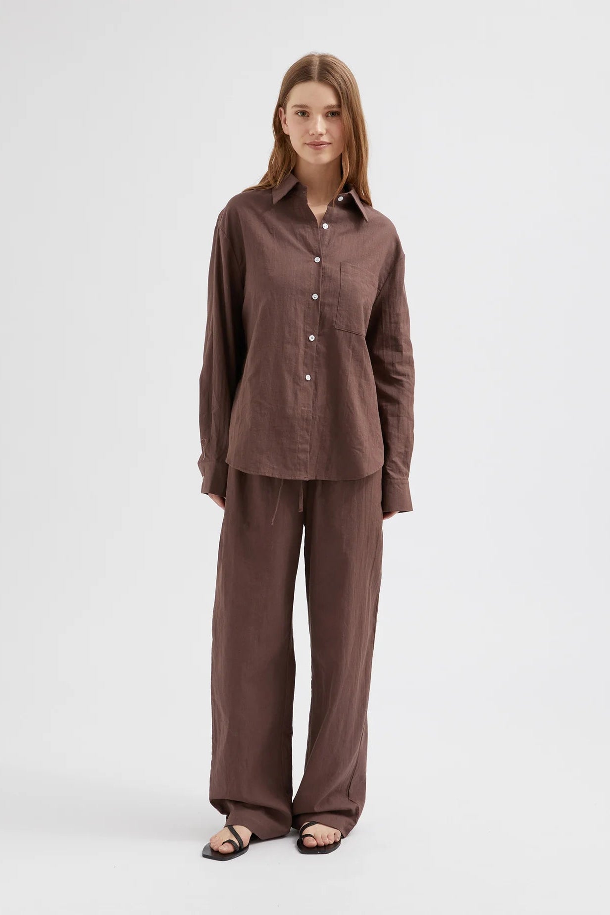Classic Ramie Cotton Shirt - Chocolate