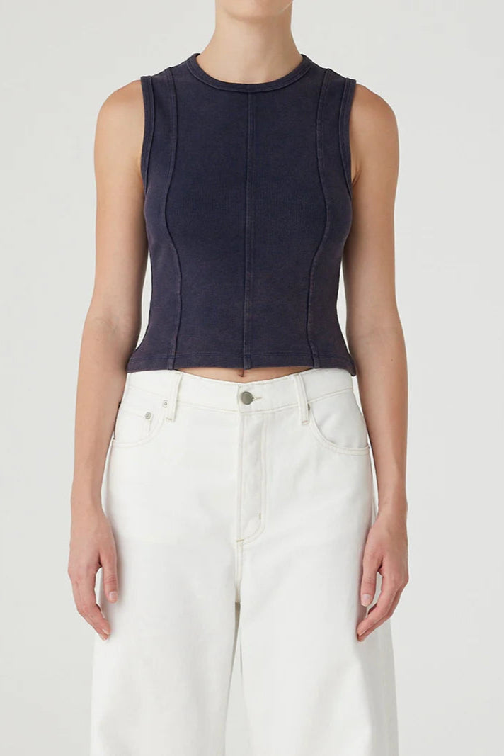 Panelled Rib Tank - Smokey Blue