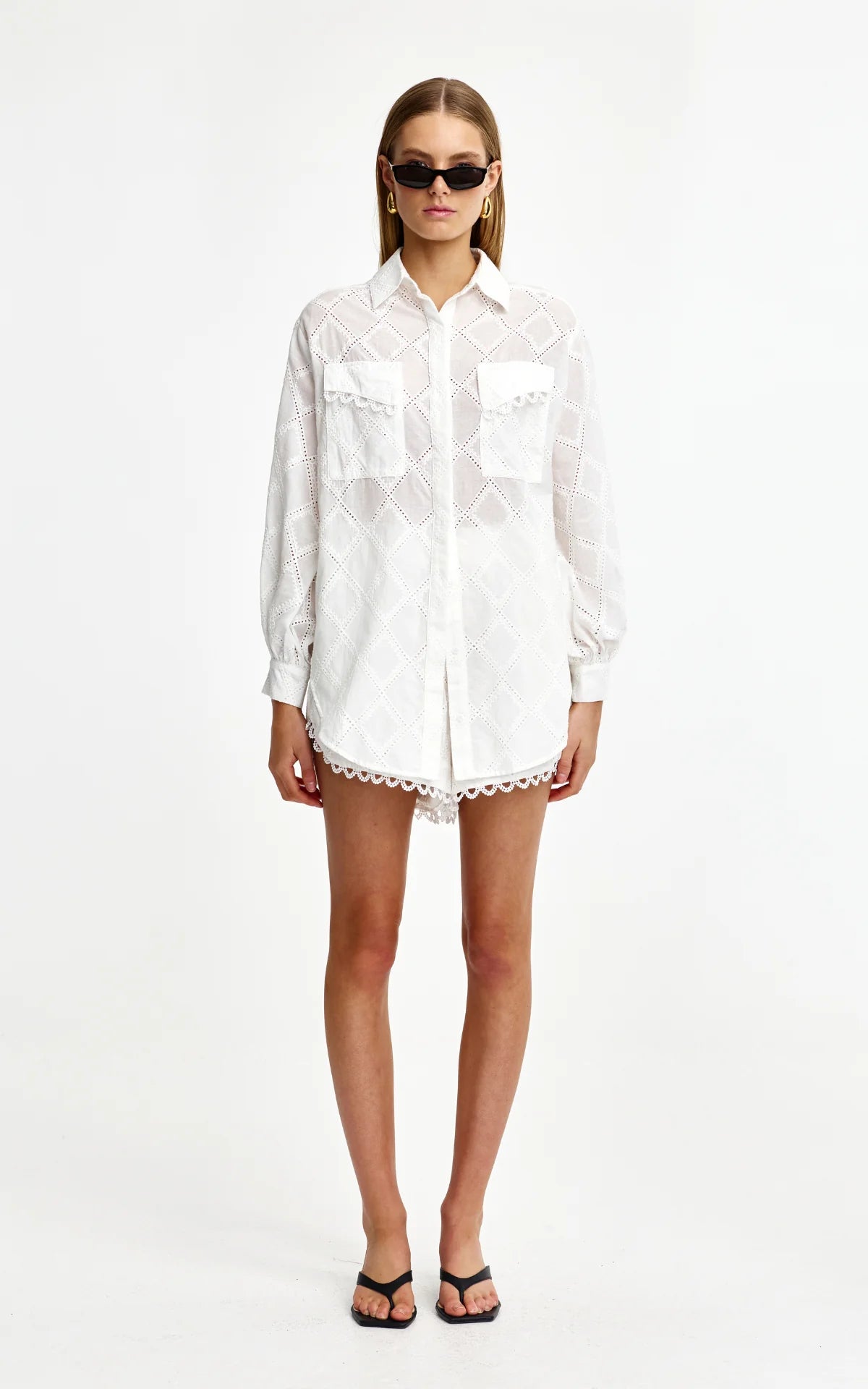 Laurel Diamond Lace Shirt- Ivory