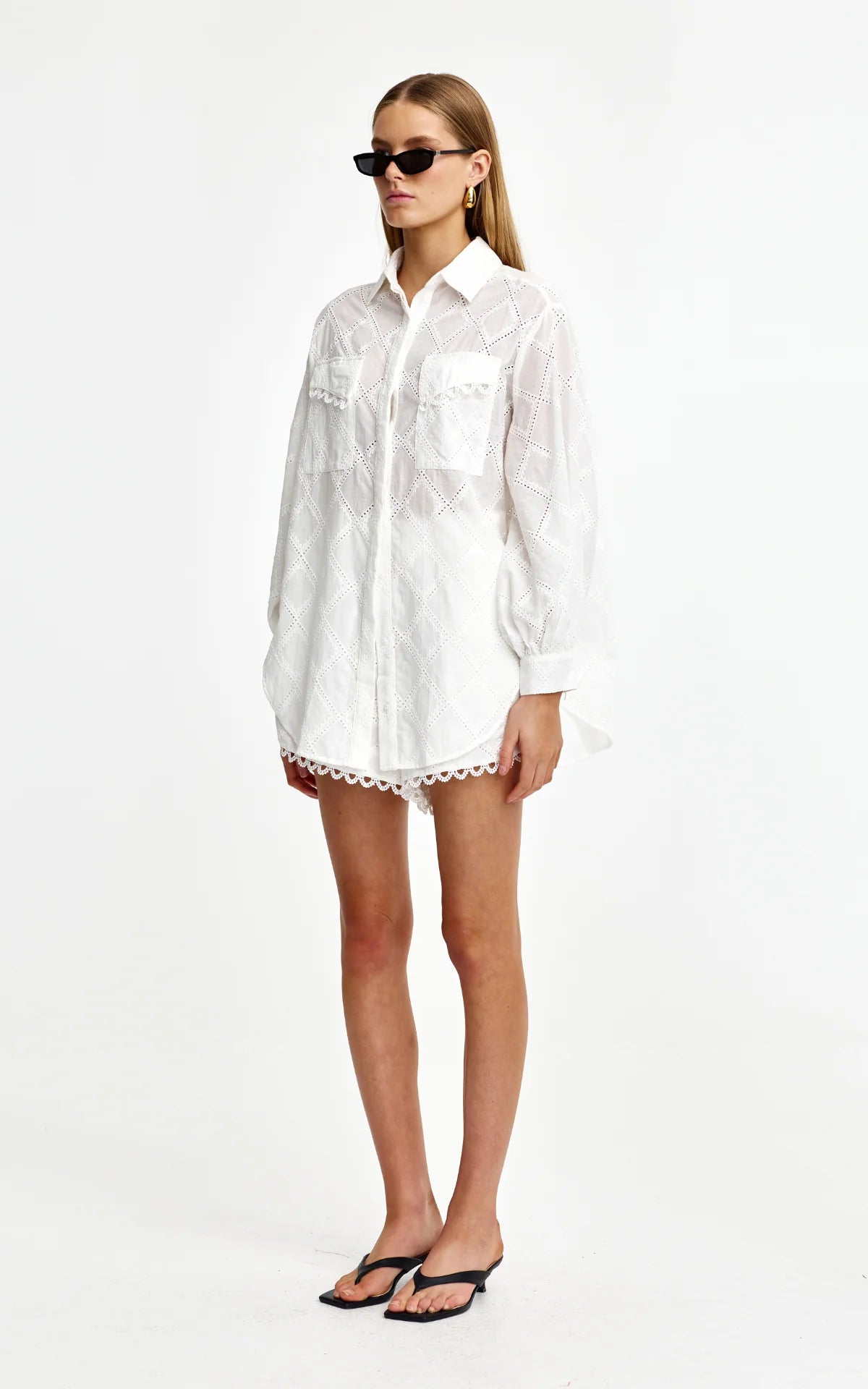 Laurel Diamond Lace Shirt- Ivory