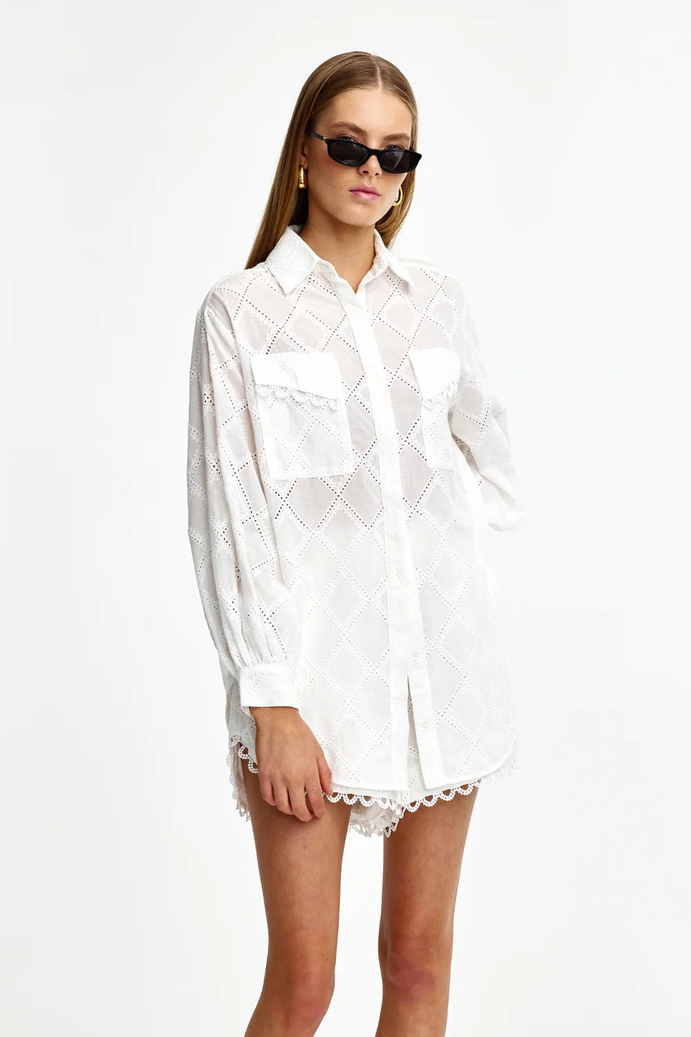 Laurel Diamond Lace Shirt- Ivory