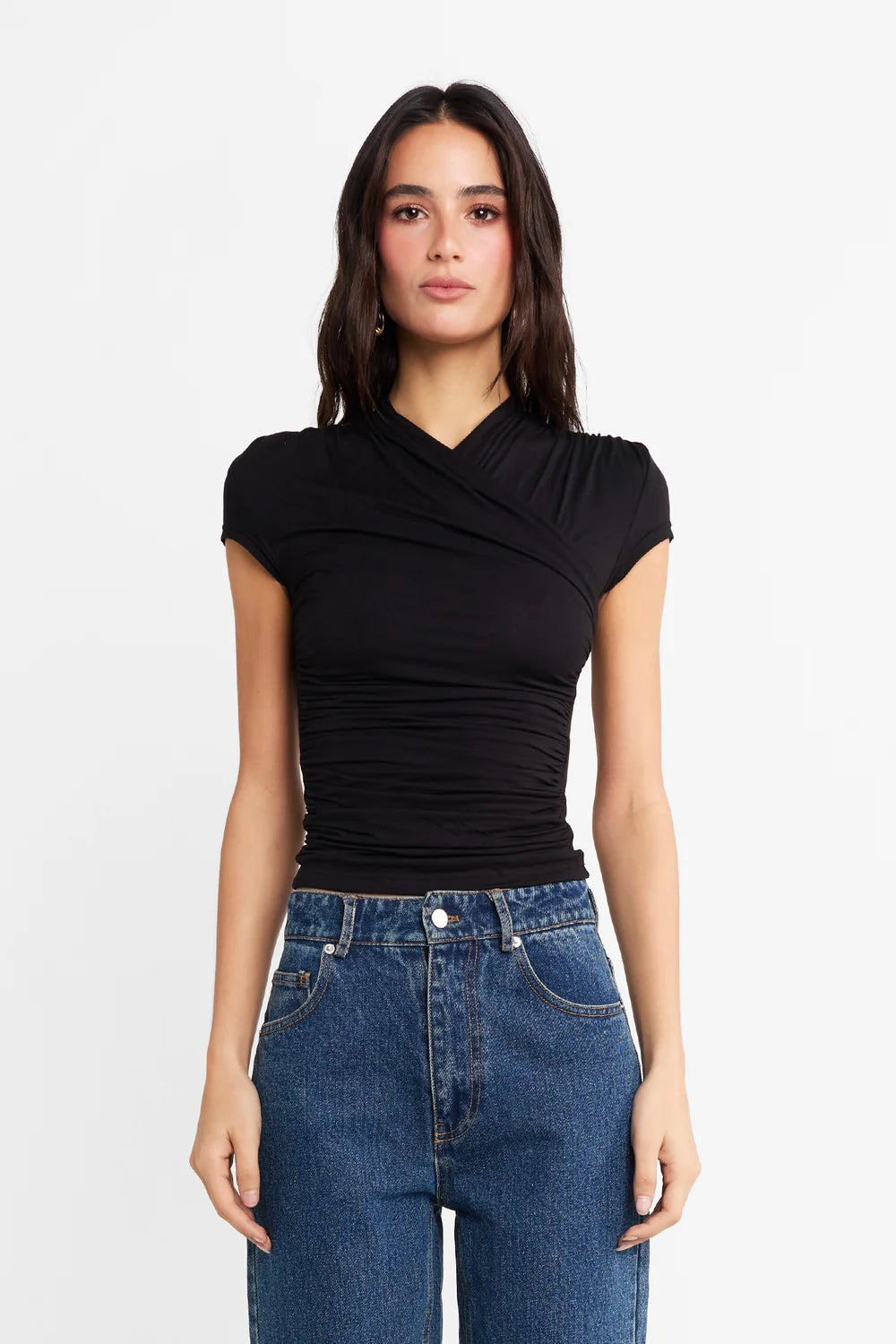 Adalia Cap Sleeve Top- Black