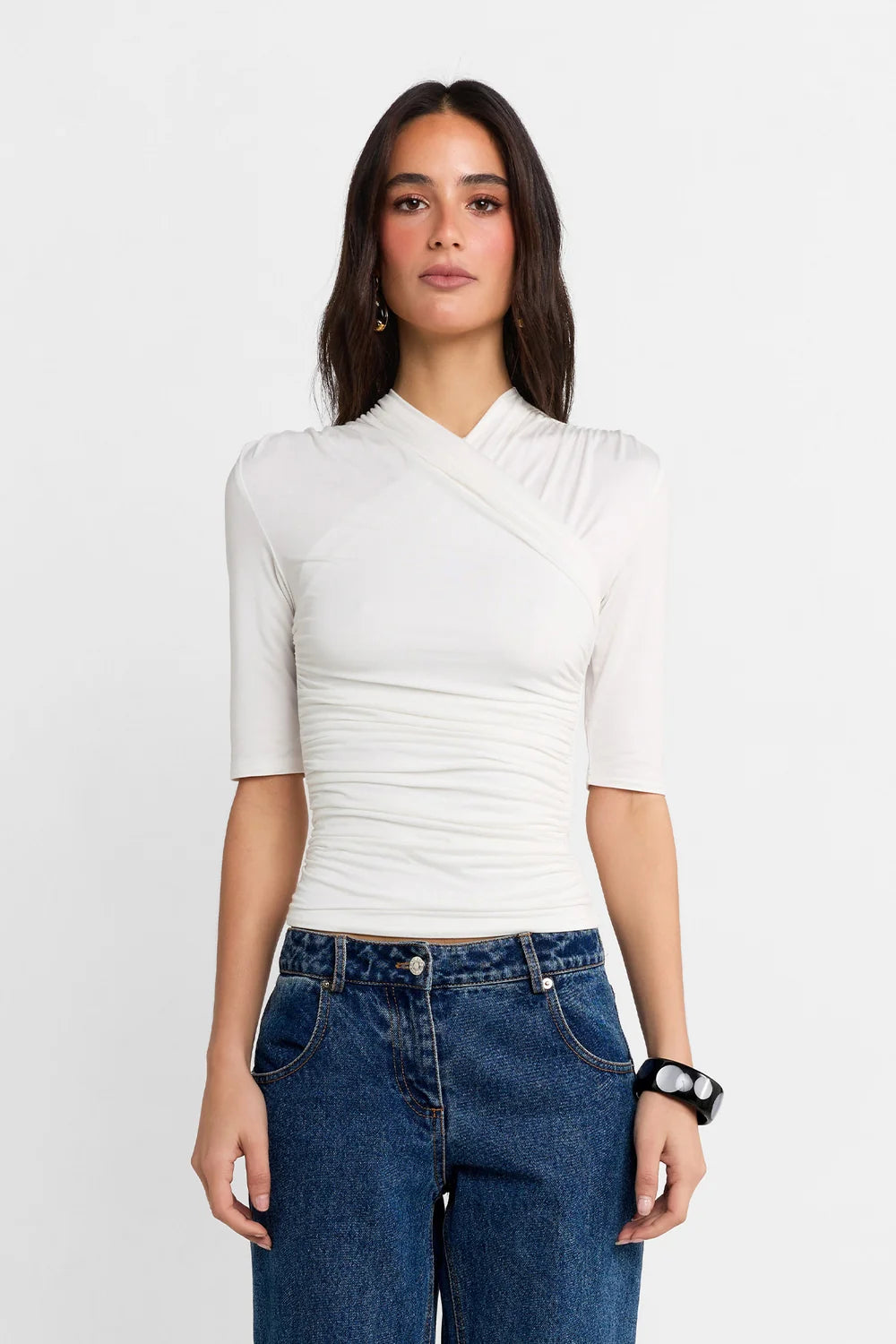 Adalia Half Sleeve Top- Cloud