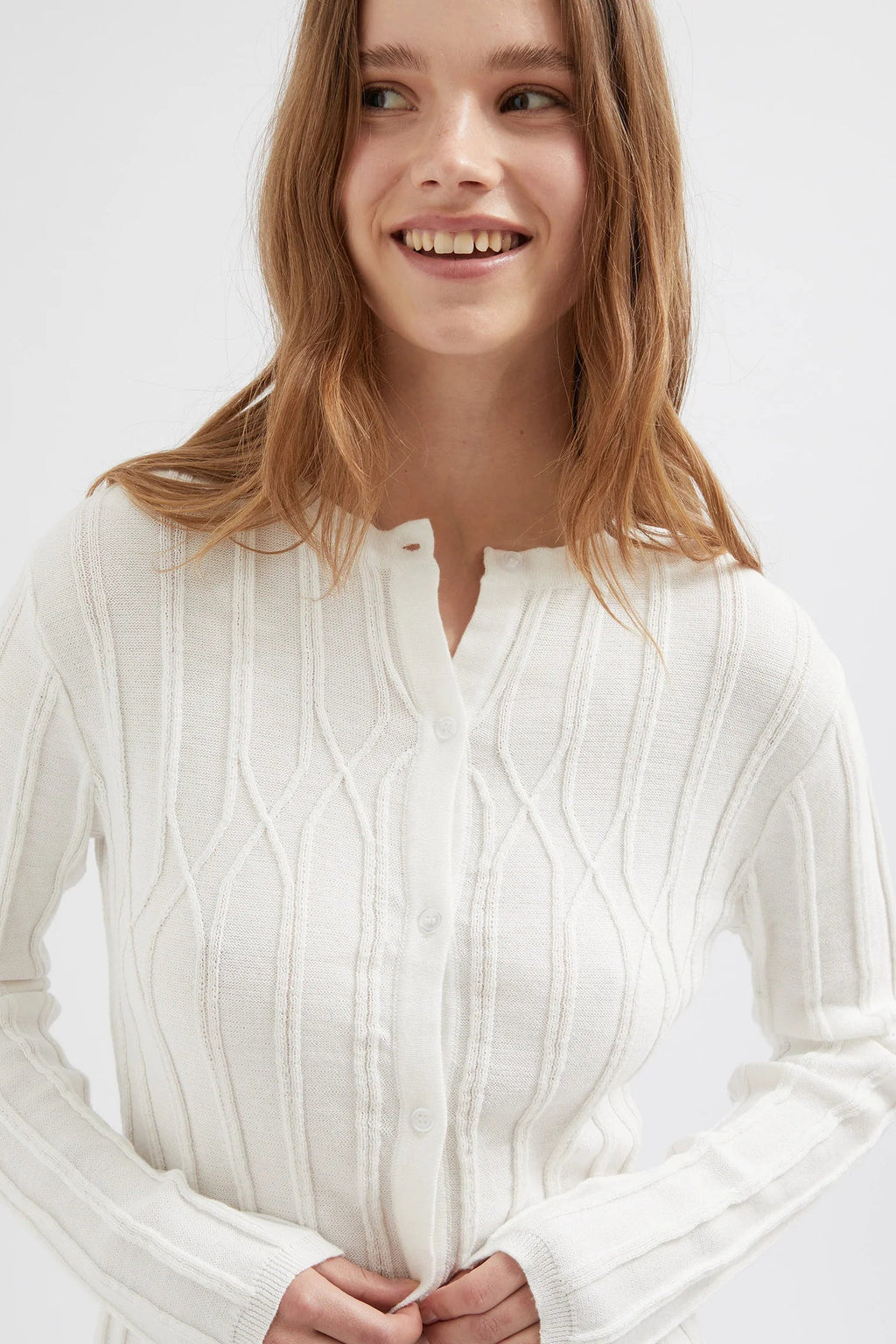 Buttoned Knit Cardigan - White