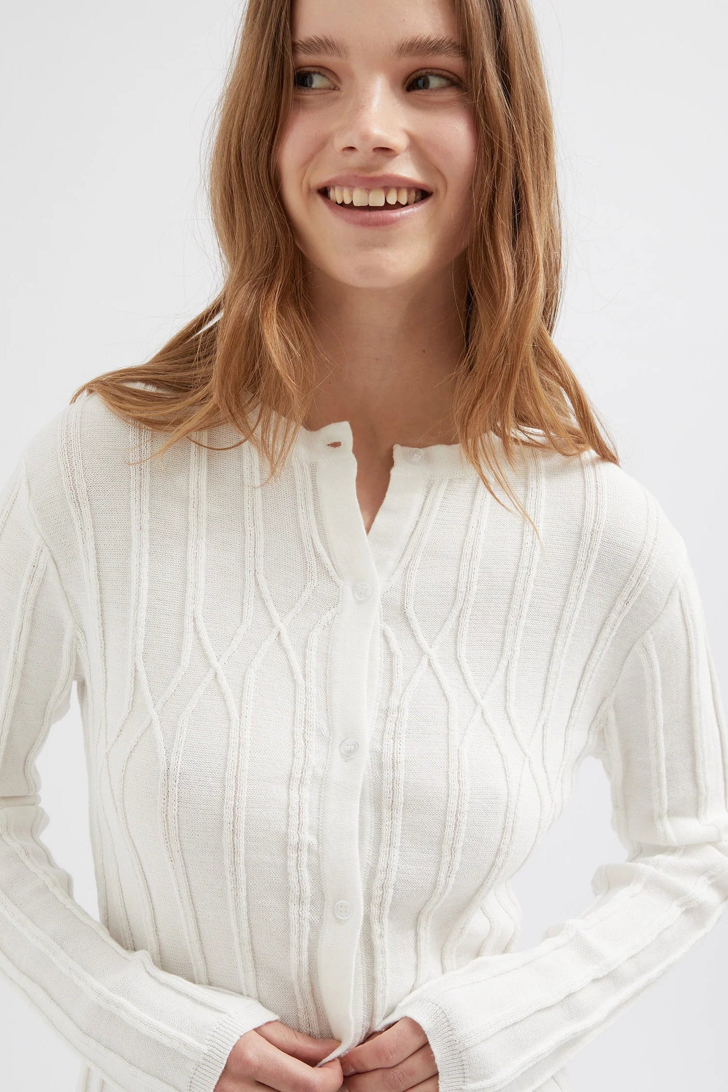 Buttoned Knit Cardigan - White