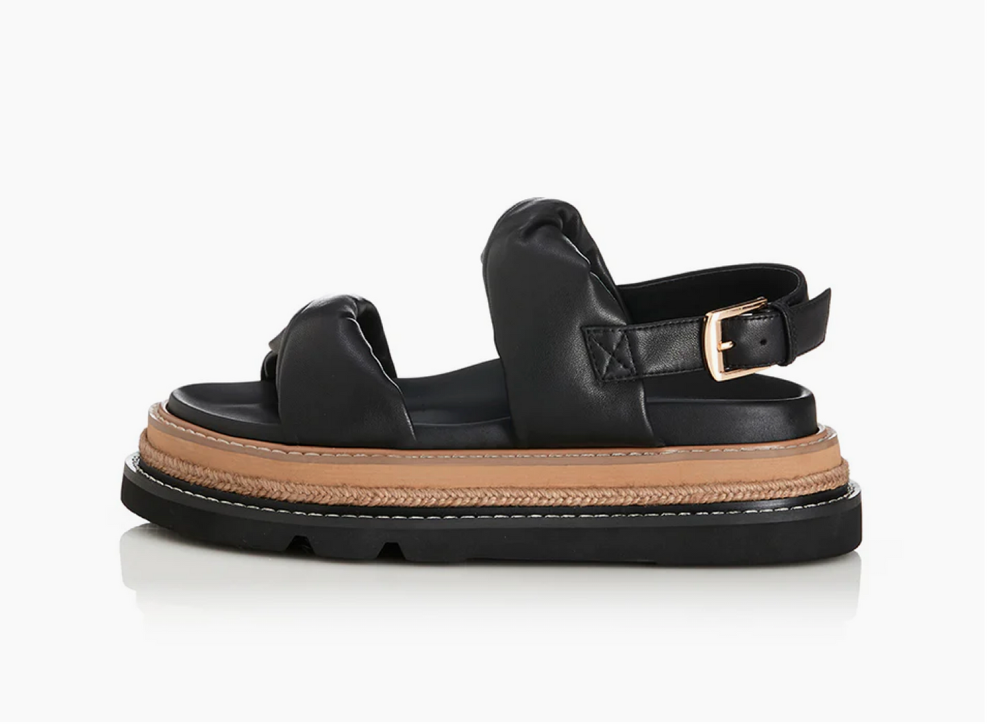 Vee Sandal- Black Leather