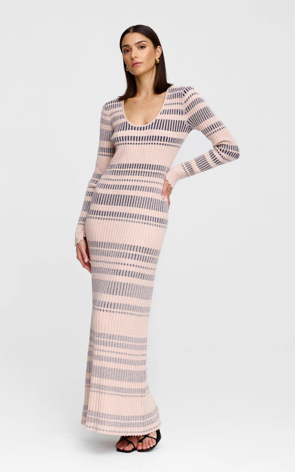Celeste Knit Dress- Stone+Navy Strip