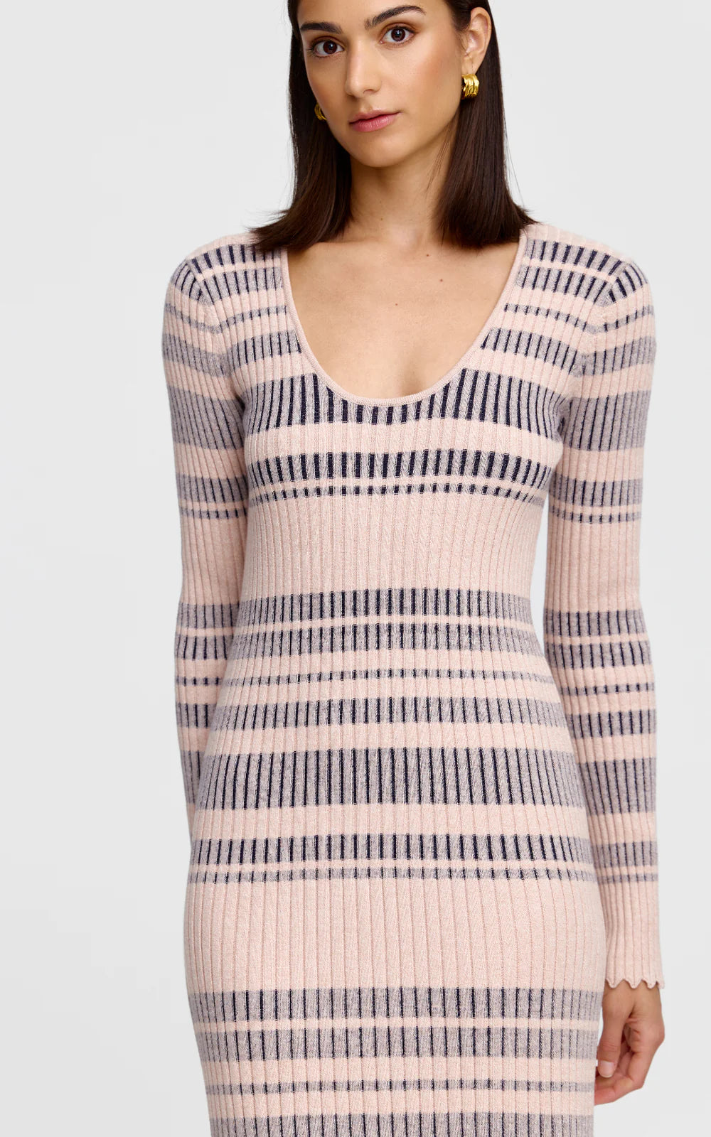 Celeste Knit Dress- Stone+Navy Strip