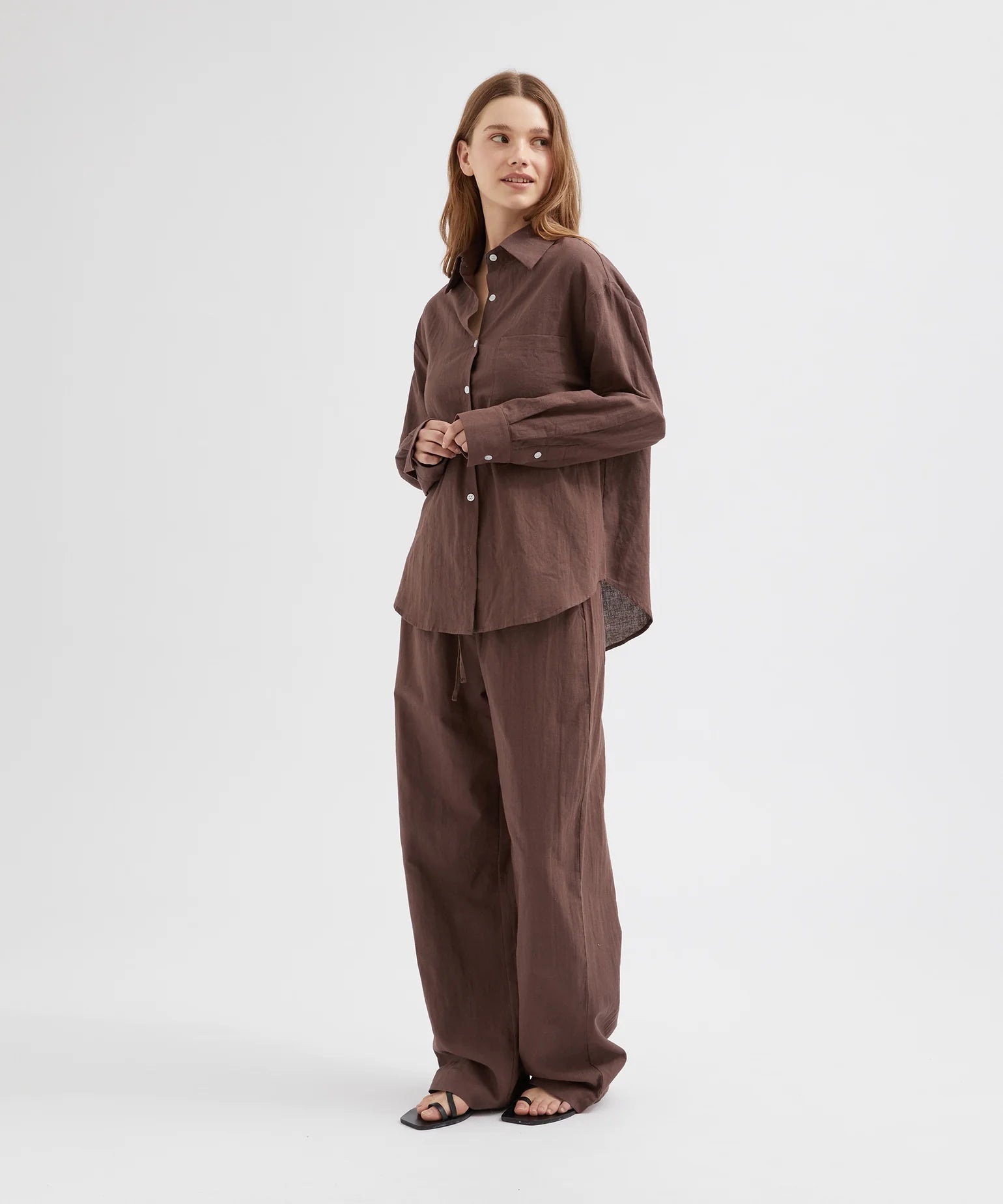 Classic Ramie Cotton Shirt - Chocolate
