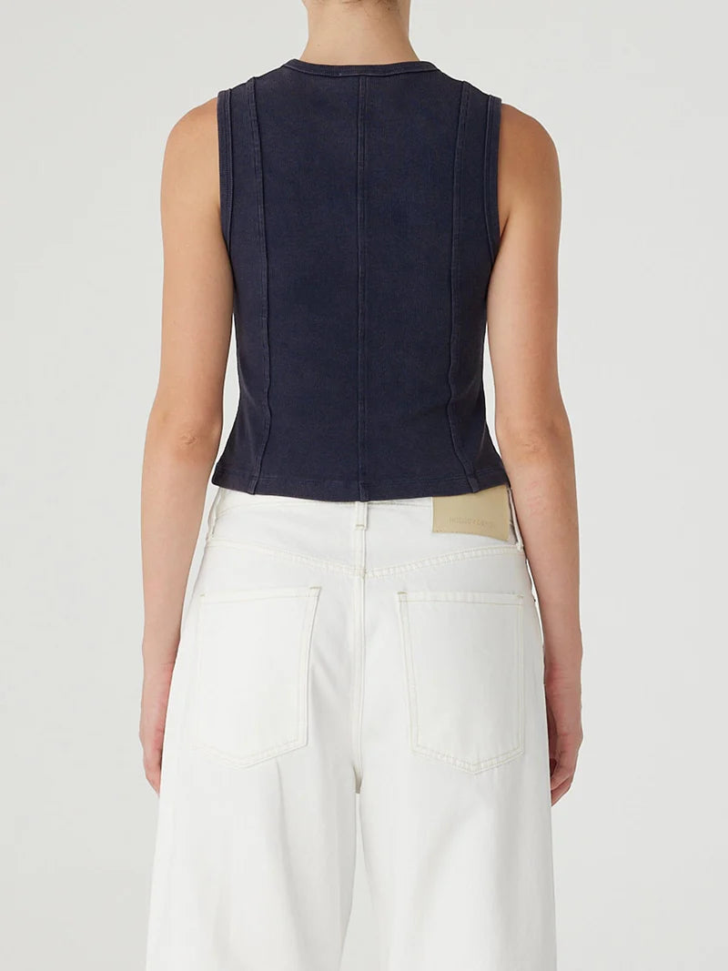Panelled Rib Tank - Smokey Blue