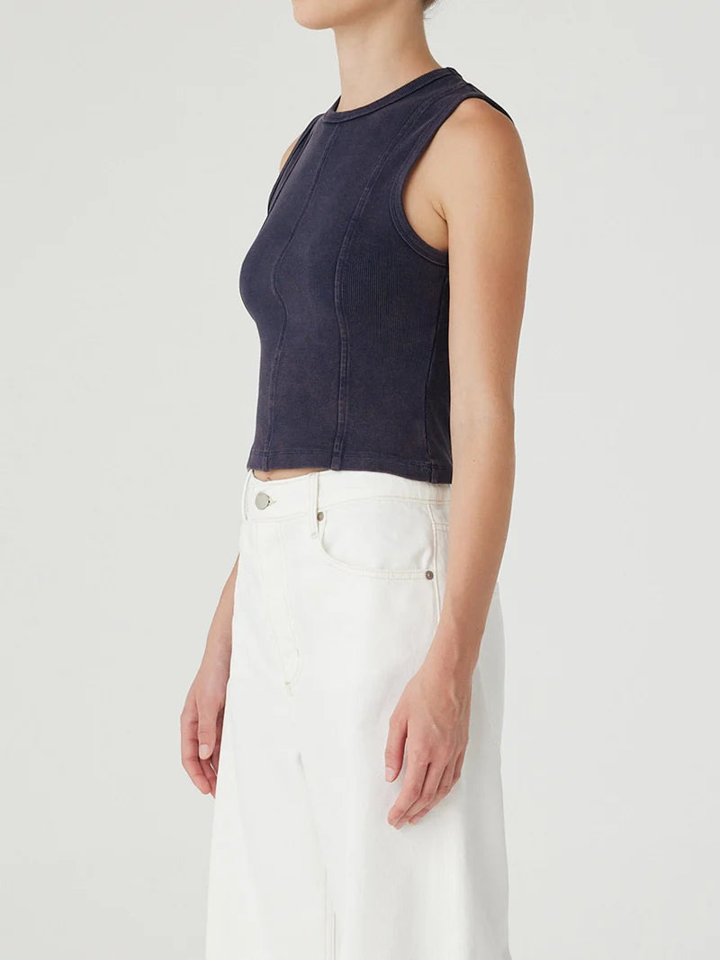 Panelled Rib Tank - Smokey Blue