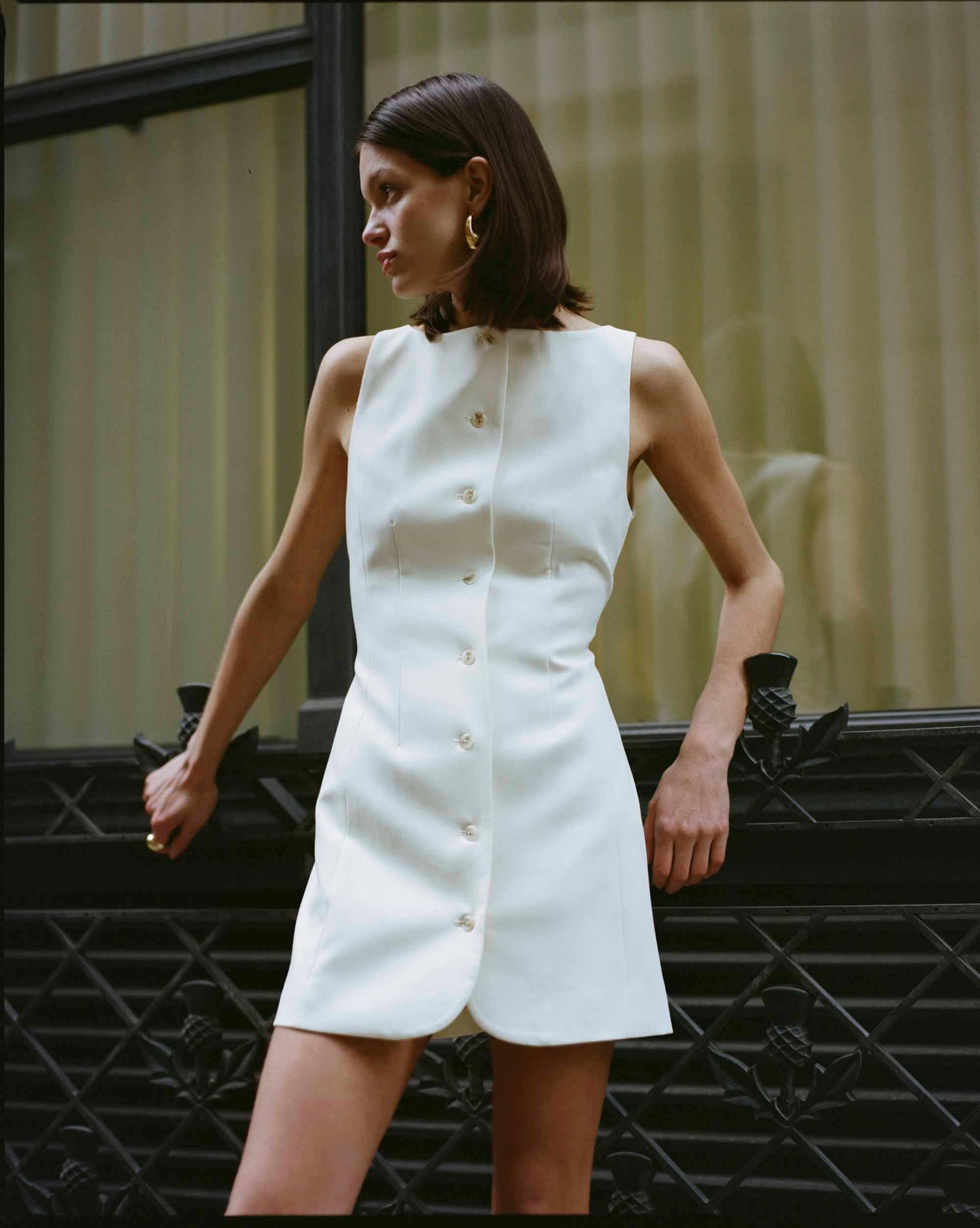 Skyline Tailored Mini Dress - Warm White